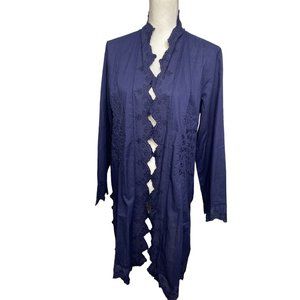 NWT Soft Surroundings Long Sleeve Top Cardigan Cotton Navy Blue Size Medium